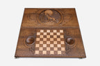 Snarling wolf backgammon set folded, bared teeth showing