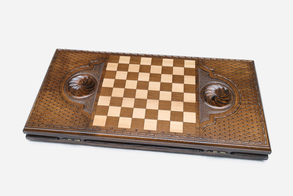 Armenian backgammon set interior with carved points