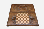 Ararat and Etchmiadzin backgammon set folded, carved scene showing