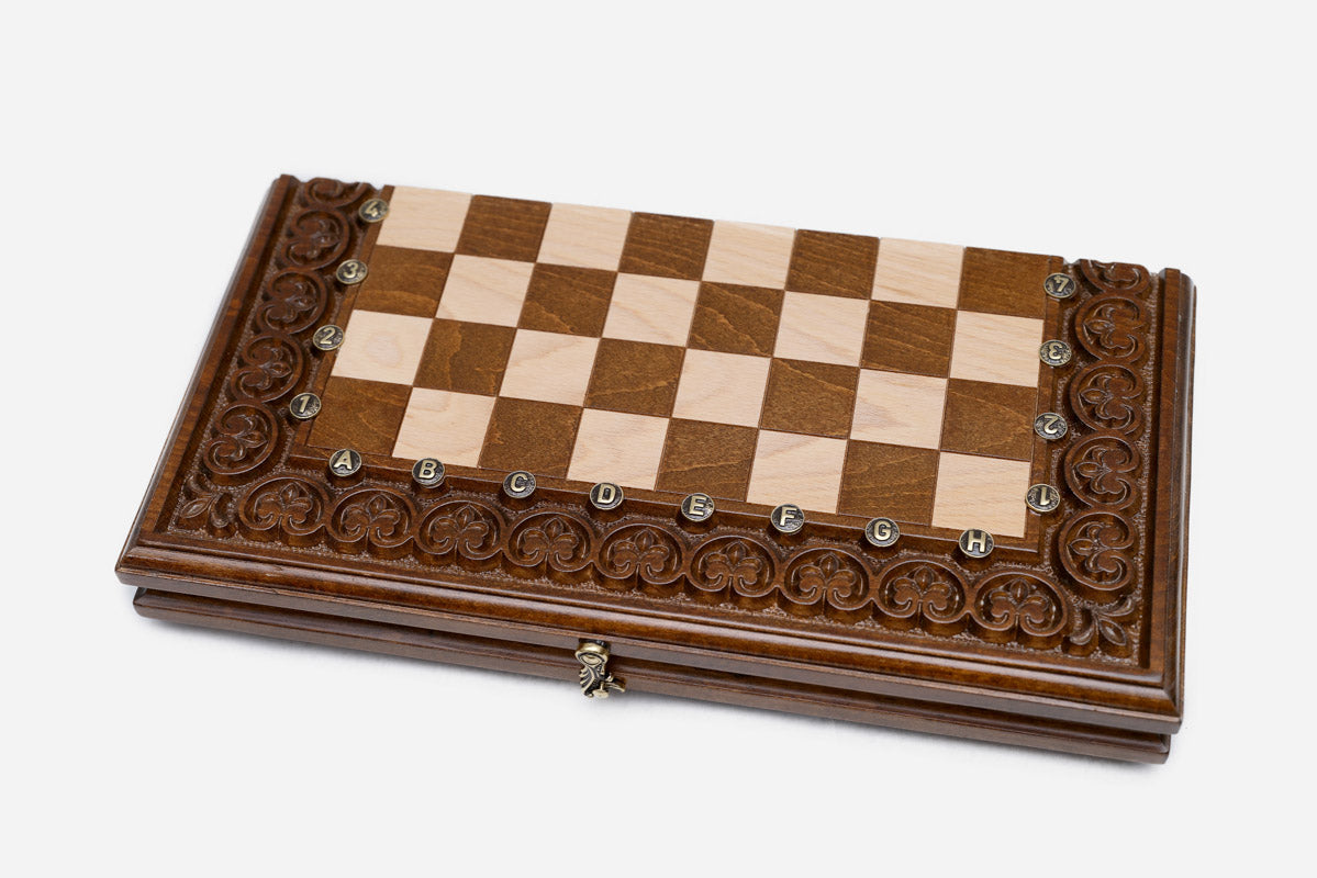 Petals and stems carved around the combo game board