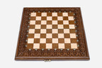 Floral ornament chess and backgammon set shown folded