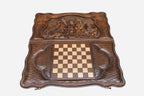 Galloping herd backgammon set folded, carved horses in motion