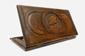 Wooden backgammon set hand carved with a sailing ship riding the swell