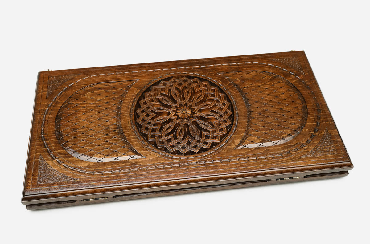 Lace ornament Armenian backgammon set with checkers and dice