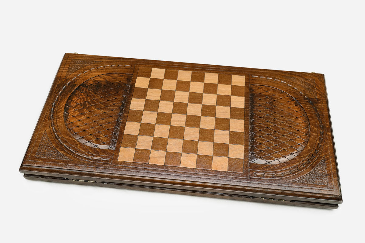 Armenian backgammon set interior with carved points