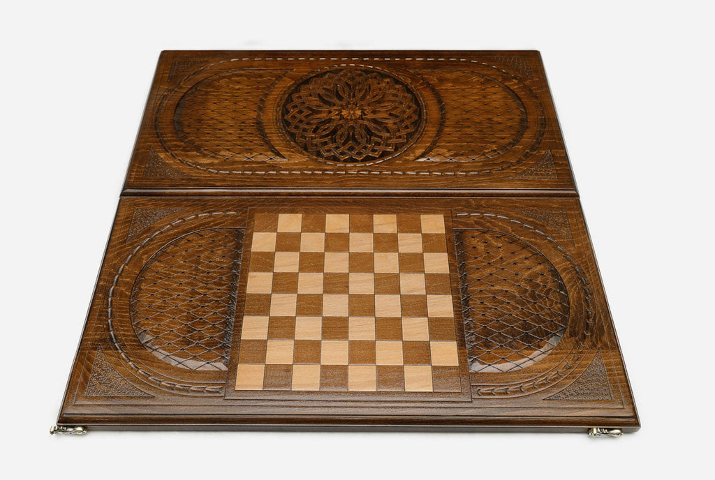 Lace ornament backgammon set folded, delicate carving showing