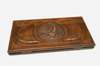 Wooden backgammon set interior with carved points