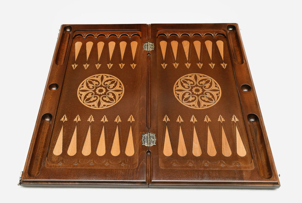 Scorpion backgammon set folded, curled tail showing