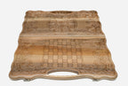 Walnut backgammon set folded with its built-in carry handle