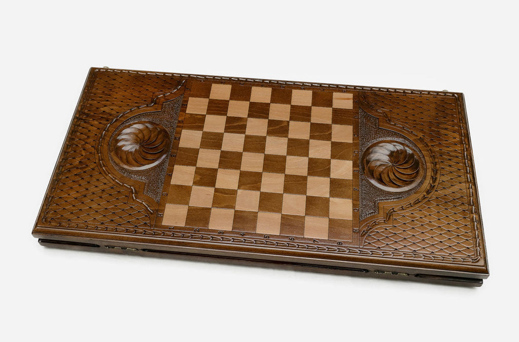 Armenian backgammon set interior with carved points