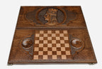 King Tigran backgammon set folded, carved royal profile showing
