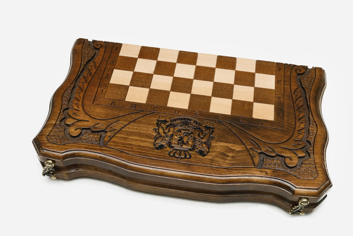 Compact Georgian chess board with bronze clasps