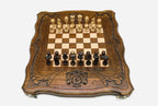 Georgian coat of arms chess set shown folded with carry handle