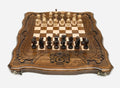 Georgian chess set with the coat of arms carved on the board