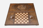 Wild boar backgammon set folded, tusks and bristles showing