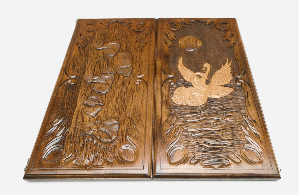 Swans backgammon set folded, curved necks meeting