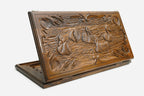Wooden backgammon set hand carved with a pair of swans