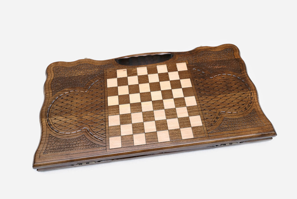 Georgian backgammon set interior with carved points