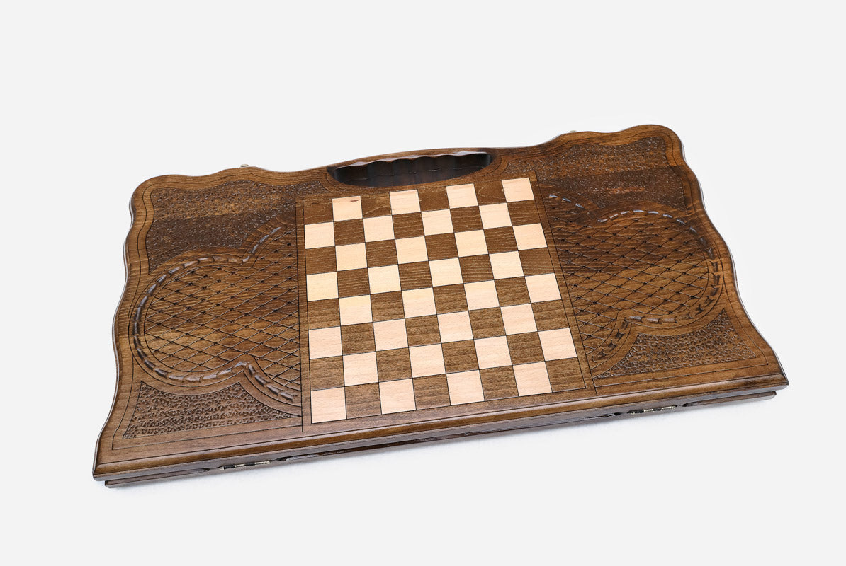 Georgian backgammon set interior with carved points