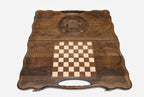 Georgian coat of arms backgammon set folded, carved heraldry showing