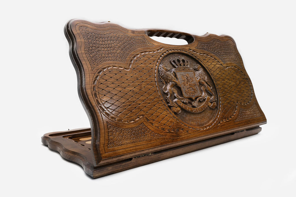 Georgian backgammon set carved with the grand coat of arms