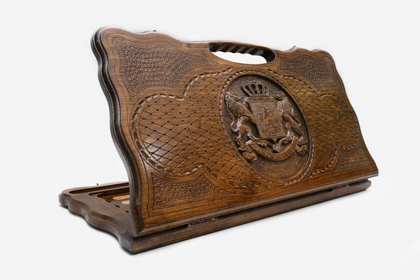 Georgian backgammon set carved with the grand coat of arms