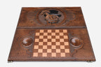 Cat backgammon set folded, carved feline showing
