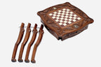 Lion chess table with bronze army arranged for play