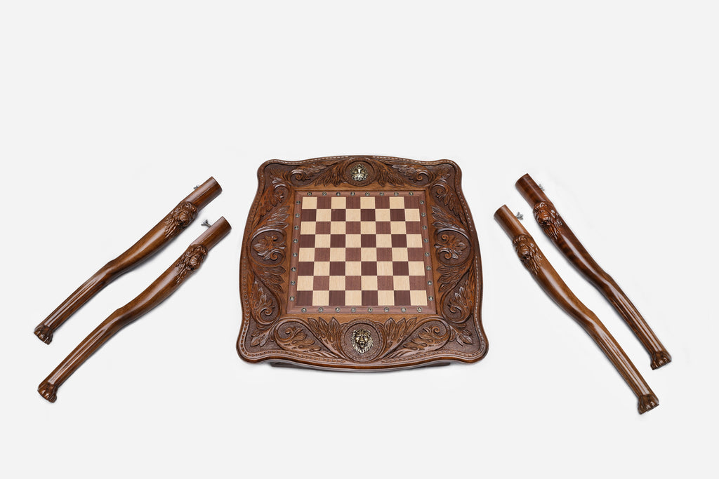 Lion chess table, full view