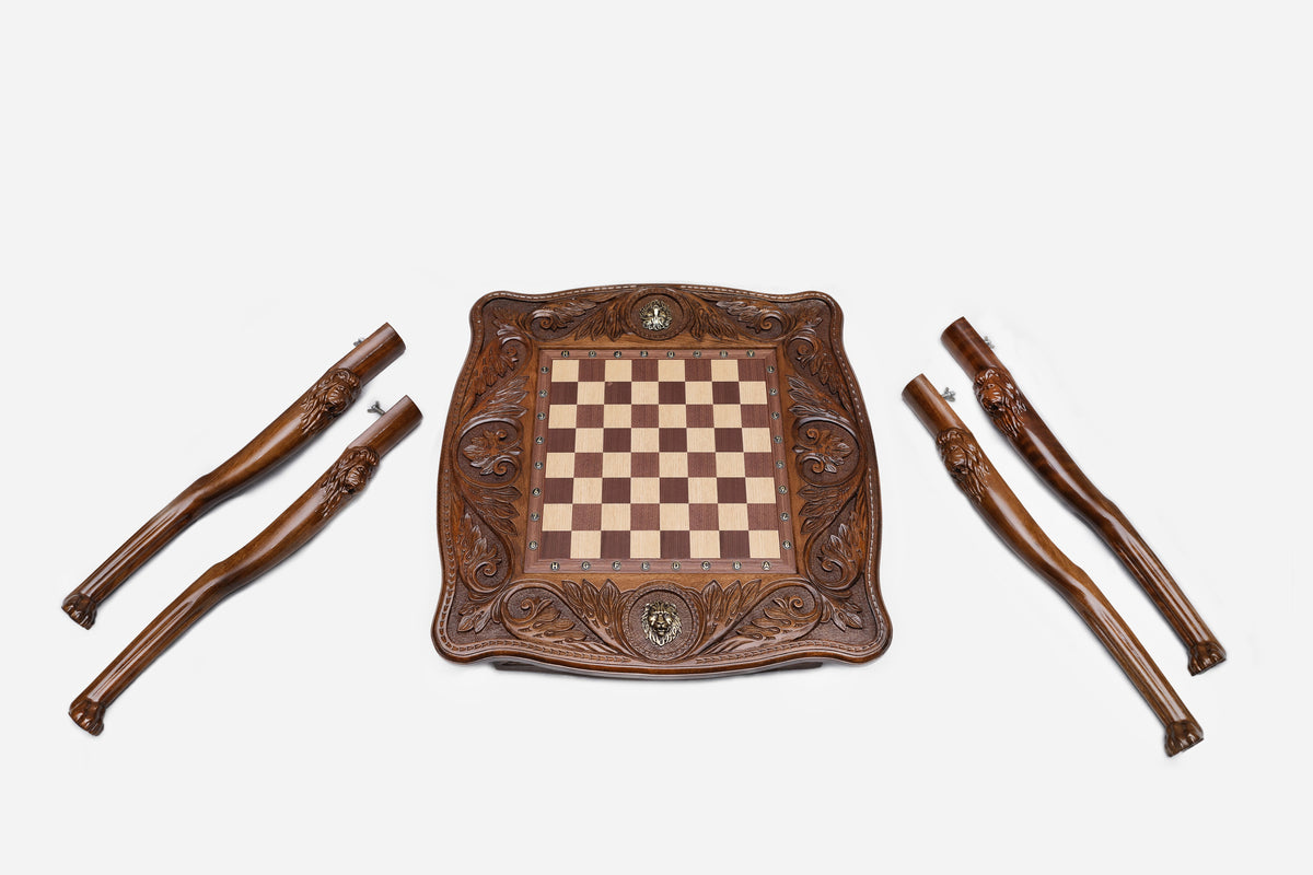 Lion chess table, full view