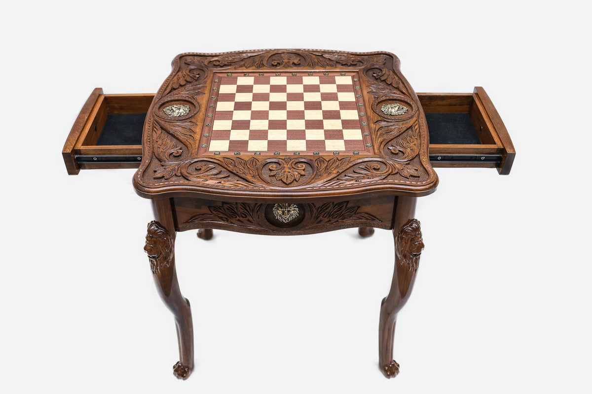 Lion chess table, frame detail