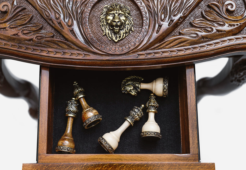 Lion chess table, pedestal detail