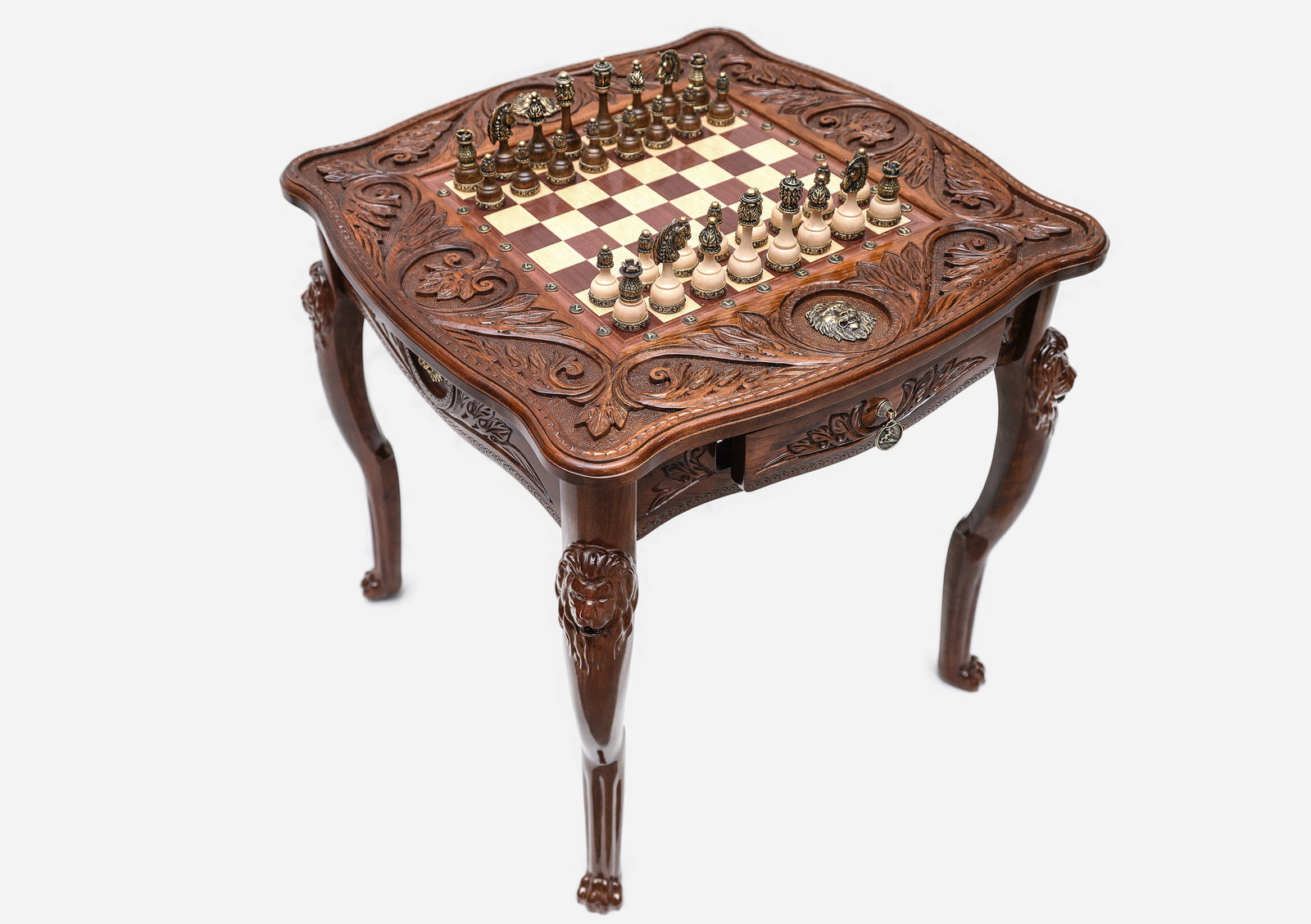 Lion chess table, side profile