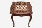 Lion chess table with figural bronze pieces