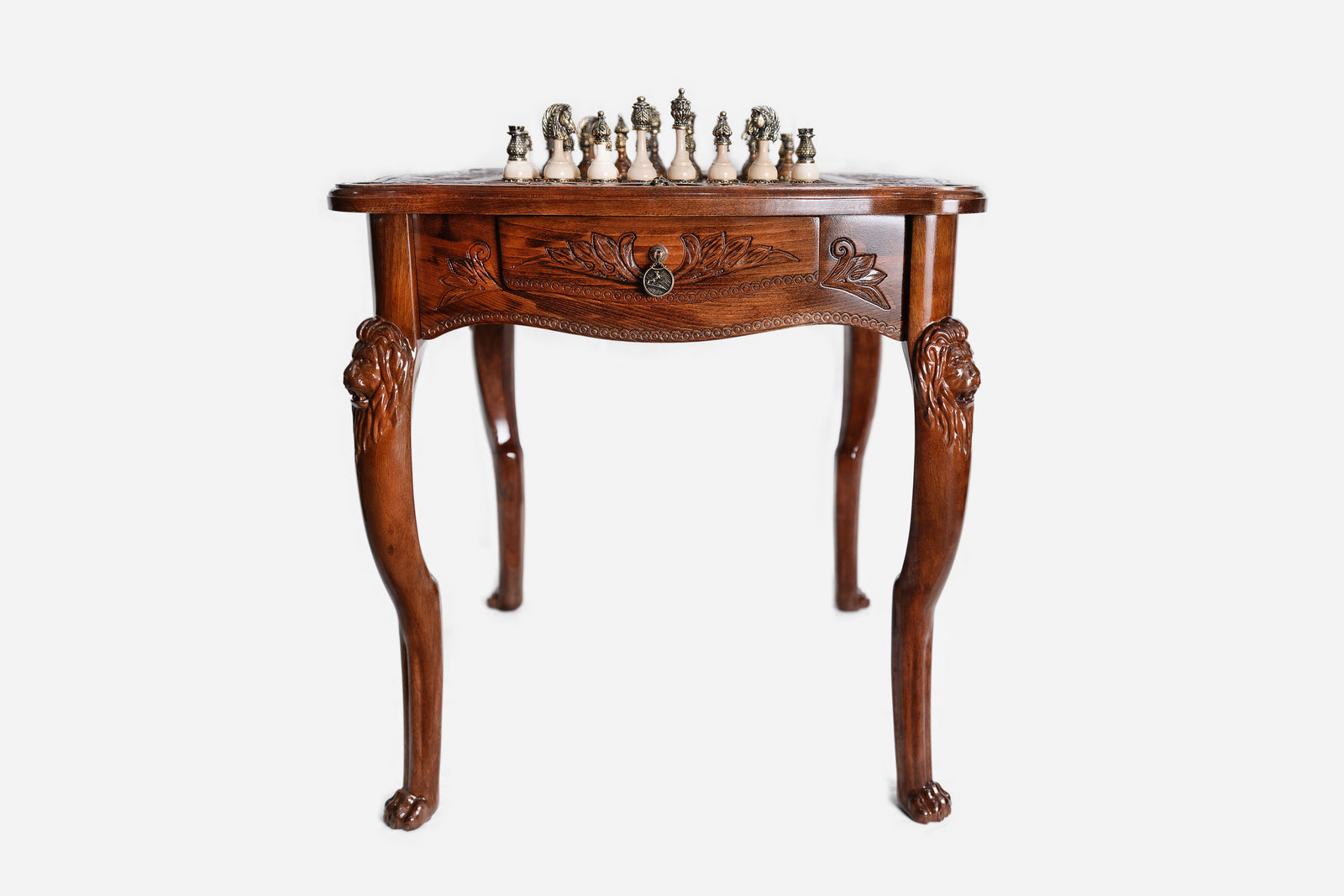 Lion chess table, playing surface detail