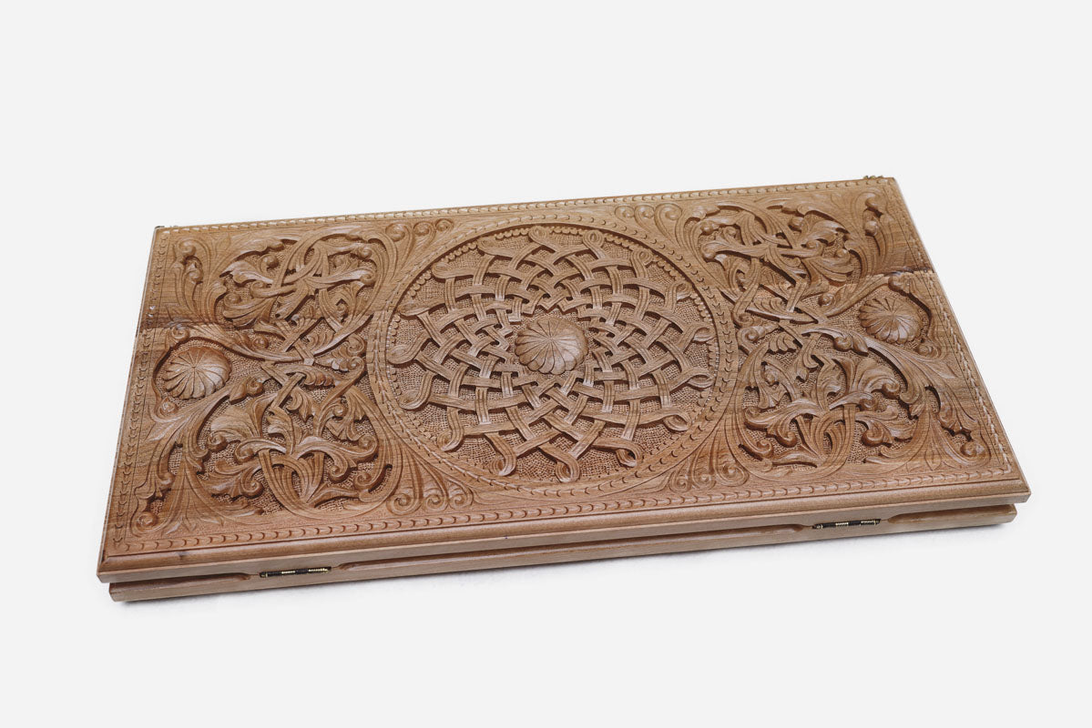 Bronze hinges and clasps along the folded edge