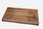 Walnut backgammon board open, nardi field with beech and walnut checkers