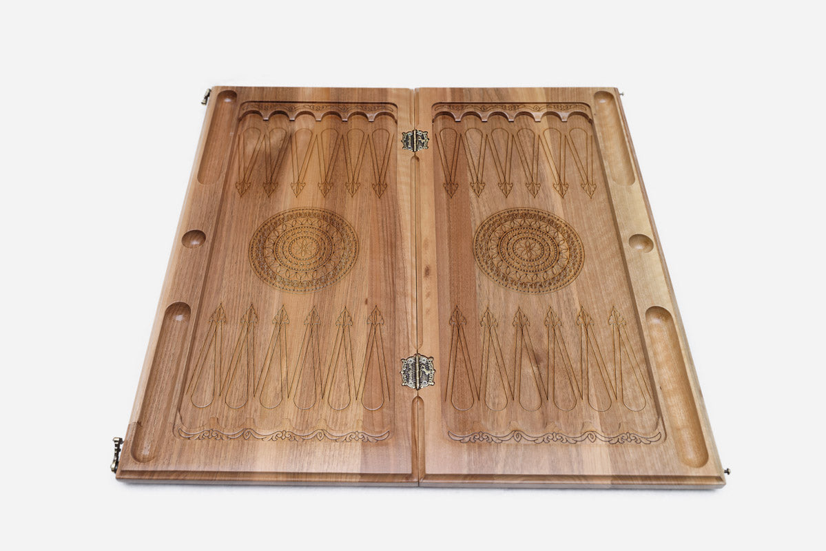 Carved Armenian ornament on walnut, close view
