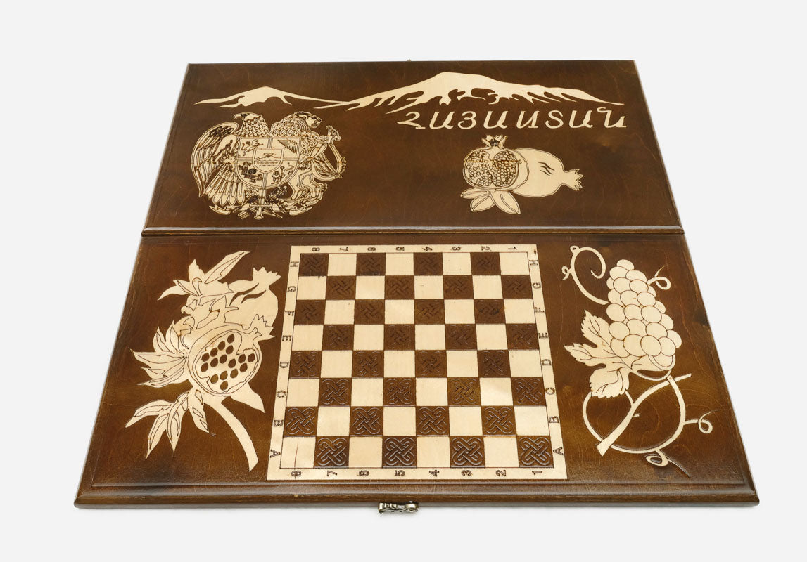 Hayastan backgammon set folded, carved Ararat showing