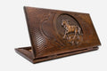Wooden backgammon set hand carved with a rearing horse