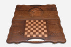 Angled view of the eagle head carved backgammon board