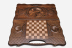 Angled view of the Mount Ararat carved backgammon board