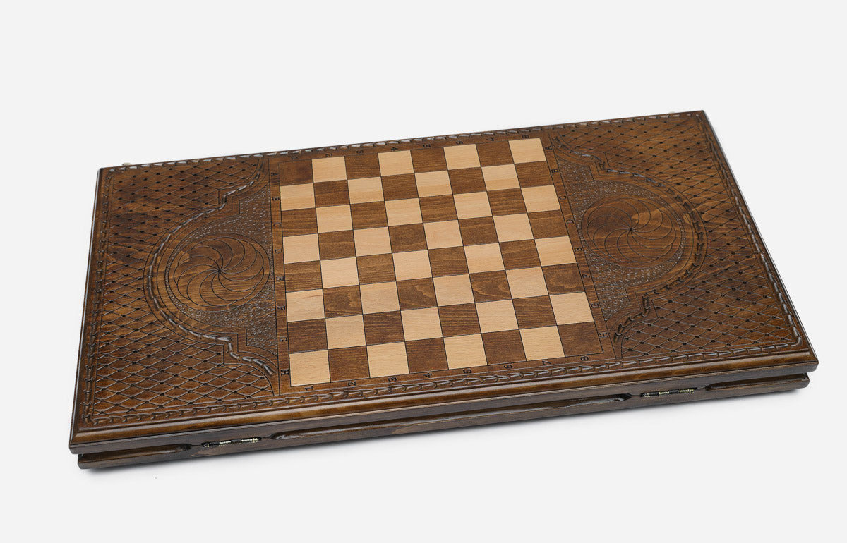 Armenian backgammon set interior with carved points