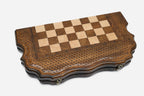 Handmade luxury chess set with wooden pieces and bronze clasps