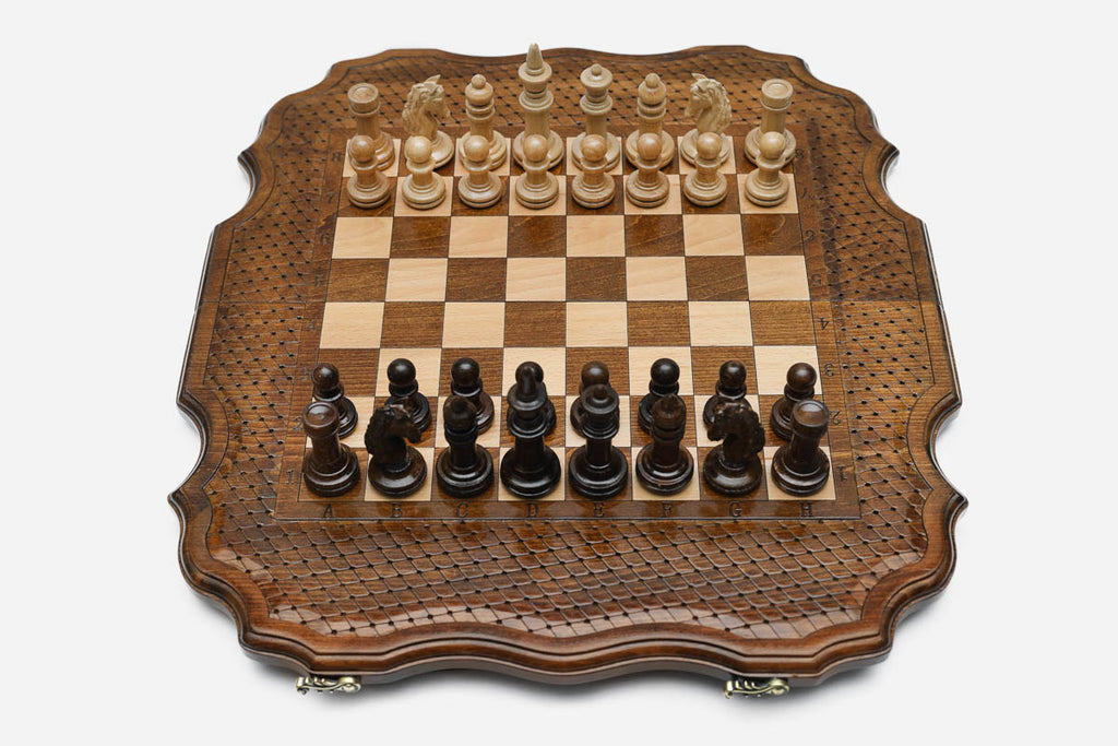 Luxury chess set with sculpted, hand-shaped edges