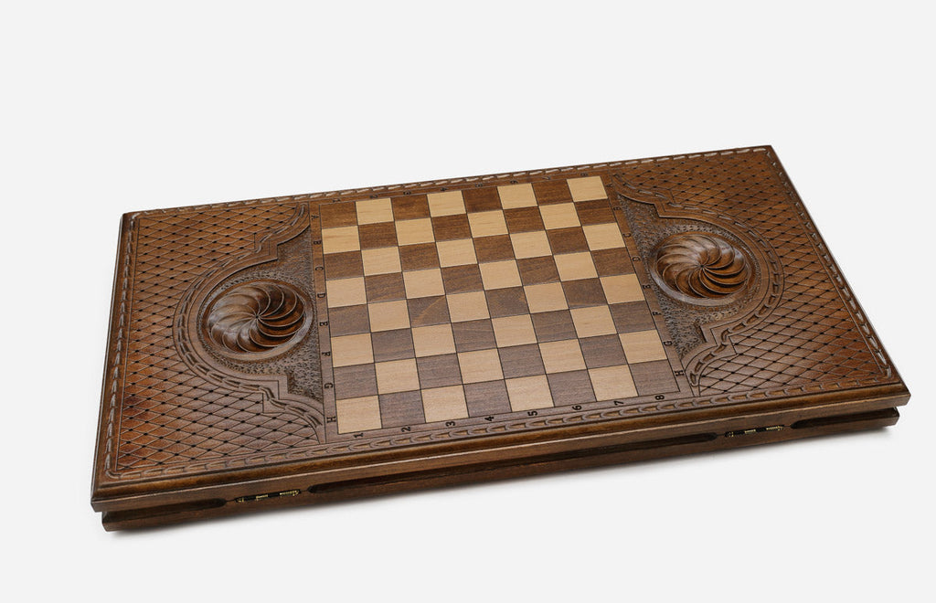 Russian backgammon set interior with carved points