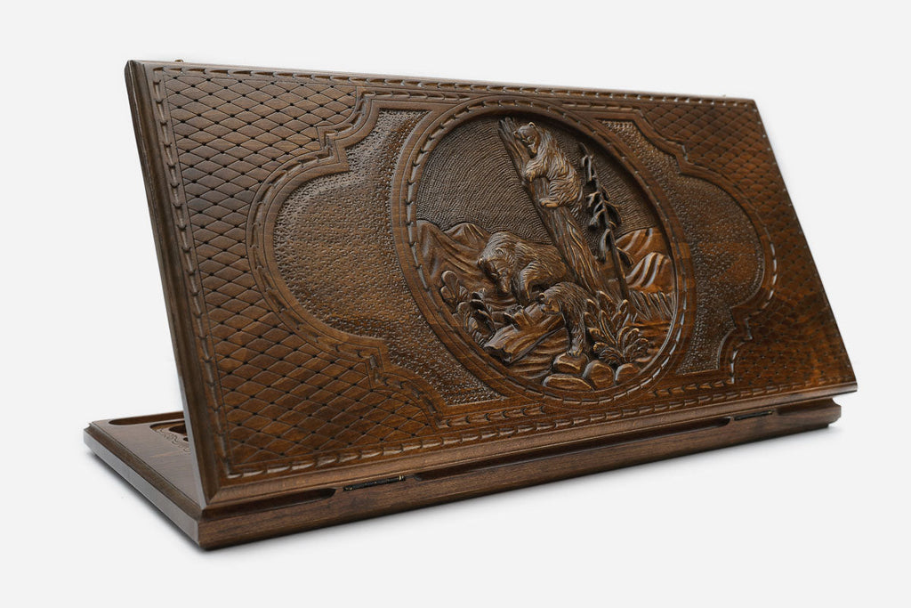Russian backgammon set carved with Moscow bears
