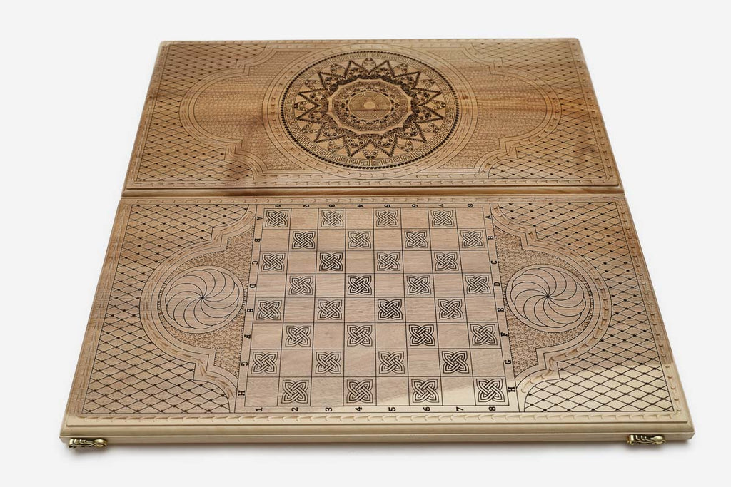 Ornament rows backgammon set folded, carved blooms showing