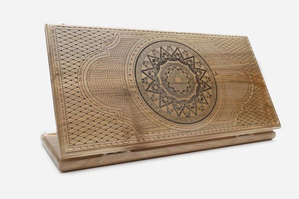 Luxury walnut backgammon set carved with rows of ornament
