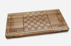 Walnut backgammon set interior with carved points